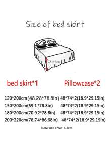 3pcs/Set Minimalist Digital Print Soft & Comfortable Bedding Set, 1 Fitted Sheet + 2 Pillowcases (No Comforter), Romantic Ruffled Elegant & Cozy Bedding Suit For Bedroom, Guest Room, King/Queen/Twin Size, Breathable, All Season, Machine Washable, Elastic Corner Design