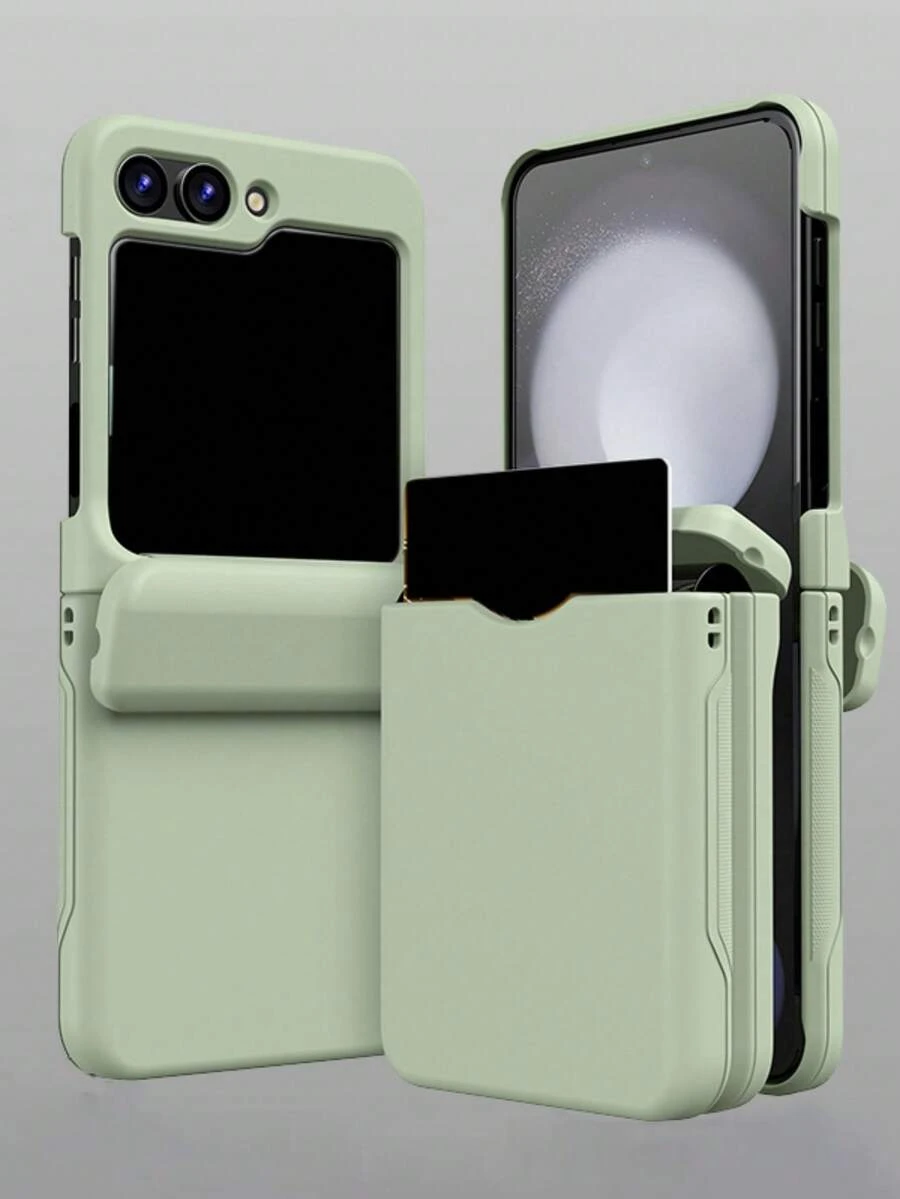 Funda para teléfono con tapa y ranura para tarjetas, compatible con Samsung Galaxy Z Flip 5, Galaxy Z Flip 3, 4, 6, a prueba de golpes y con protección contra caídas - Verde claro - Ver 1