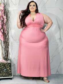 Long Plus Size Dress Wedding Party Bridesmaid Guest - 乾枯玫瑰色 - 查看 3