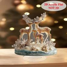 2D, Elegant 2D Acrylic Deer Decor, Blue And Gold Base, Suitable For Home, Bedroom, Dining Room Decoration, Tabletop Display, Animal Theme, Multipurpose Use, Battery Free