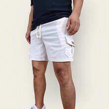 Kit 4 Bermuda Cargo Linen Premium Shorts Mauricinho Men's Casual Basic Comfortable Leather Label Detail - 彩色 - 查看 5