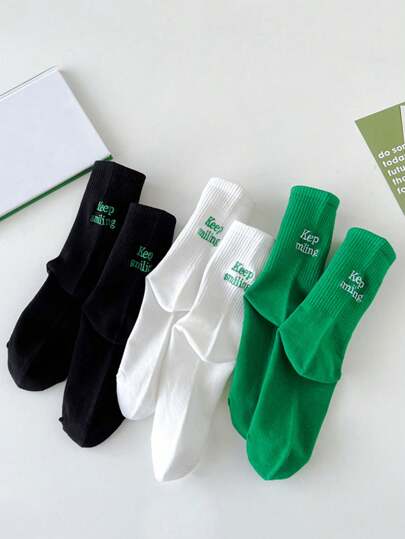 3 Paar unisex einfache bestickte Buchstabenmuster atmungsaktive Mode Lässig vielseitig Knöchelsocken, geeignet für alle Jahreszeiten