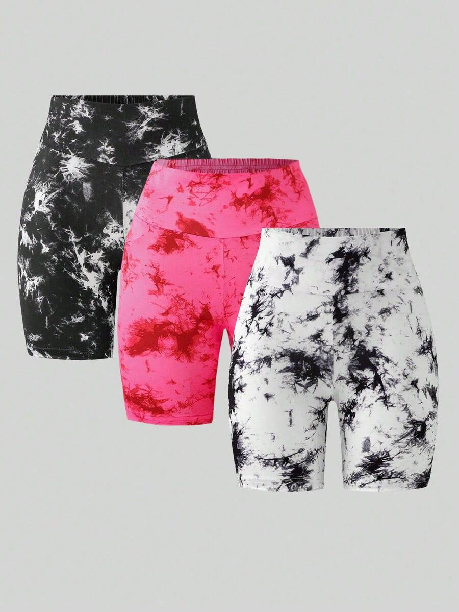 3pcs/Set Teen Girl Fashion High Waisted Gradient Tight Yoga Shorts For Spring & Summer - Multicolor - View 1