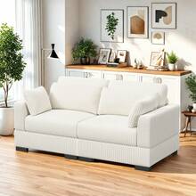 Convertible Corner Sofa, Freestanding L-Shaped Corner Sofa, Double Sofa, Single Sofa, Footrest With Storage Box, Upholstered Furniture, For Living Room, Bedroom, Outdoor, Corduroy, Beige - 米色 - 查看 2
