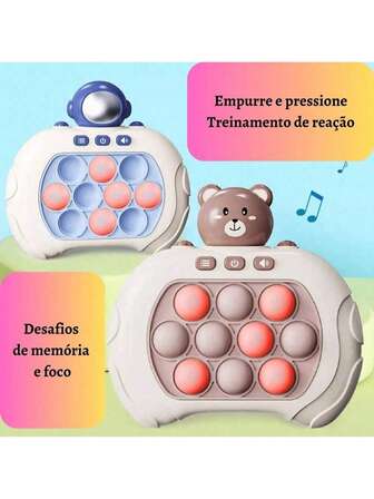 1 Set New Original Quick Push Game Console Brown Bear Pop Up Fidget Bubble Electronic Pop Game 4 Modes Light Anti-Stress Toys For Adult Teenager Gift With Box