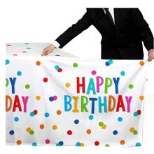 1pc Happy Birthday Decoration: Birthday Party Supplies Set - Polka Dot Design Happy Birthday Tablecloth. Includes 3pcs 54"X108" Waterproof Plastic Tablecloth, Suitable For Boy/Girl Party