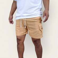 Kit 4 Bermuda Cargo Linen Premium Shorts Mauricinho Men's Casual Basic Comfortable Leather Label Detail - 彩色 - 查看 3