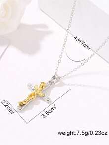 1件简约白色和玫瑰金花朵十字架吊坠项链，在中东很受欢迎 - 雙色玫瑰金的 - 查看 6