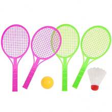 Juego de 4 piezas de mini raquetas de bádminton y tenis de mesa de plástico con 2 pelotas, diseño ligero y duradero, adecuado para adultos, juegos de interior/exterior, regalos de fiesta de cumpleaños, herramientas deportivas (algunos colores son aleatorios)