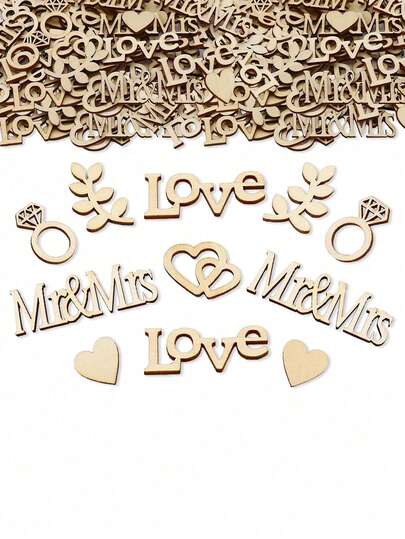 100pcs/Bag Mr. & Mrs. Wooden Heart Confetti Decorations - 2-6cm, Natural Wood Grain Table Decor For Weddings, Anniversaries, And Romantic Events