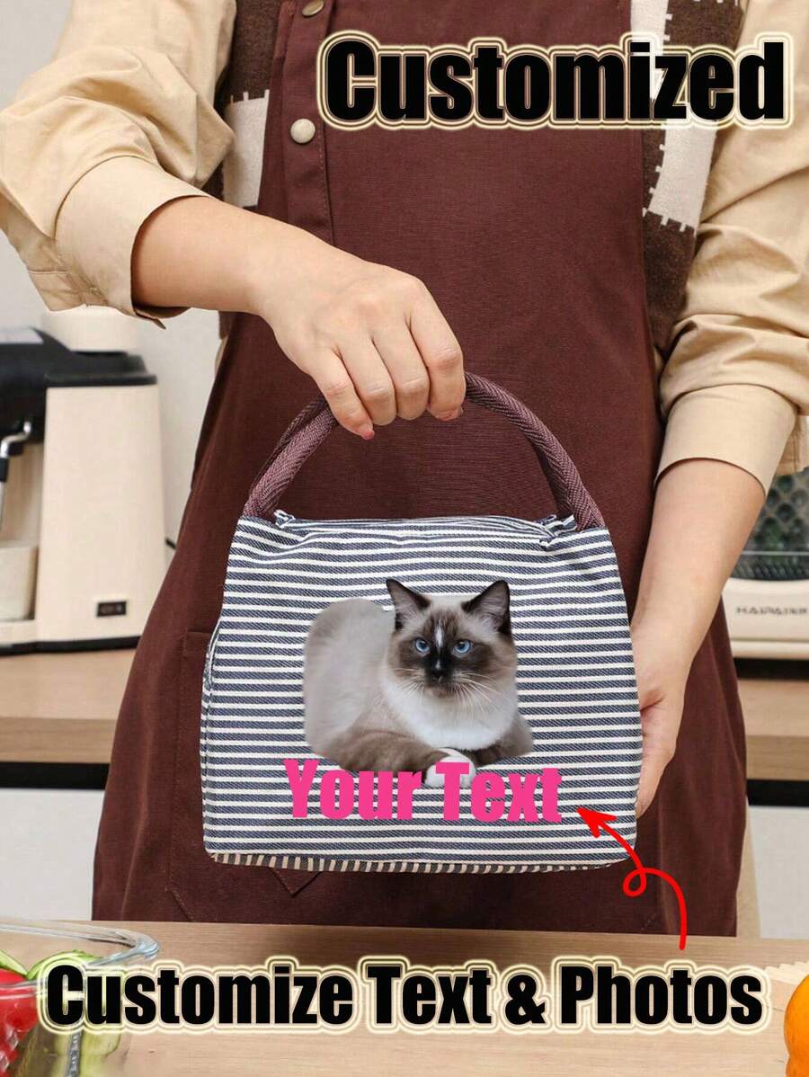 1Pc Custom Personalized Lunch Box Bag, Picnic Bag Fridge Bag Cooler Lunch Box,Thermal Insulation Lunch Bag With Built-In Waterproof Refrigerated Ice Pack And Large Capacity Commuting Storage Bag, Personalized Customized Gift
