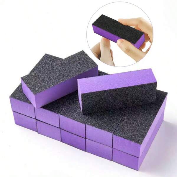 20/10/5/2pcs Buffer Block Sponge Sandpaper Nail File 80/120 Grit 3-Sided Manicure Tools (Purple & Black)