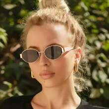 1pc Oval Metal Small Frame Fashion Eyeglasses, Casual & Versatile