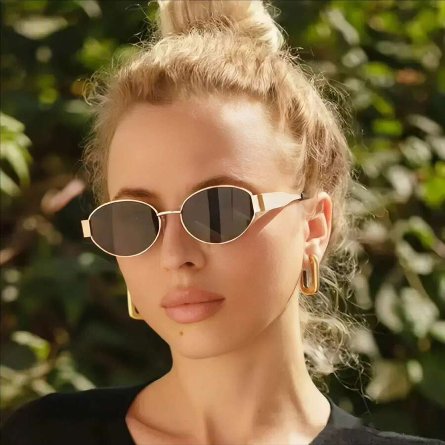 1pc Oval Metal Small Frame Fashion Eyeglasses, Casual & Versatile