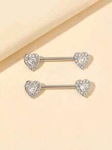 1 Pair Stainless Steel Tongue Ring Piercing Body Jewelry Barbell Heart Shape Nipple Ring, Gift For Women & Girls