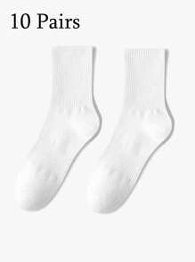 1/10/12 Pairs Men's Black & White Solid Color Mid-Calf Socks, Sports/Casual Comfortable Everyday, Home, Travel, Business Socks, Suitable For All Seasons