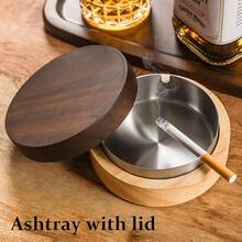 Cute Ashtrays For Cigarettes Ash Tray With Lid DDAJJAJ Wooden Ashtray With Stainless Steel Portable Decorative Ashtray Windproof Ashtray For Home,Patio,Office,Outdoors,Indoor,Parties - gỗ - Xem 2