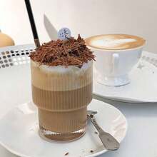 1pc 300ml Transparent Vertical Grain Glass Coffee Cup Milk Cup Juice Cup Ice Cream Cup Suitable For Party, Home, Cafe, Restaurant