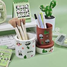 Desk Pen Holder Organizer Box, Office Desktop Stationery Storage Container With Panda Stickers, Minimalist Design,Back To School,School Supplies,Pencil Case,Pencil Pouch,School Bag