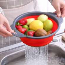 Colador plegable, colador plegable de silicona con asas de plástico, colador de cocina plegable para drenar pastas, frutas, verduras, coladores de silicona y coladores de alimentos, cestas de drenaje de filtro plegables, colador de cocina para lavar platos.