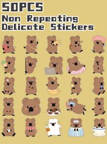 50 piezas de adorables pegatinas transparentes temáticas del Setonix brachyurus de dibujos animados, no repetitivas, para decoración delicada de regalos, fiestas, hogar, cumpleaños, equipaje, scooter, botellas de agua, tazas, laptops, tablets, fundas de teléfonos, útiles escolares, vuelta al cole