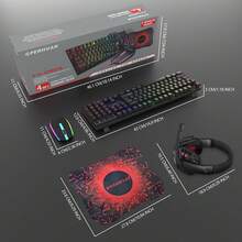 Wired Gaming Keyboard And Mouse Headset Combo,Rainbow LED Backlit Wired Keyboard,Over Ear Headphone With Mic,For PC,Laptop - 黑色 - 查看 2