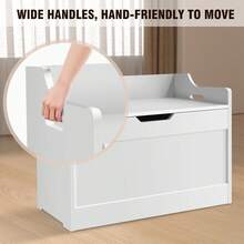 AutoFu Large Toy Box Room Storage White Wooden Bedroom Chest Lid Clothes Box, Toy Storage Organizer Chest Flip-Top Lid, Bedding Box Clothes Storage - White - View 6