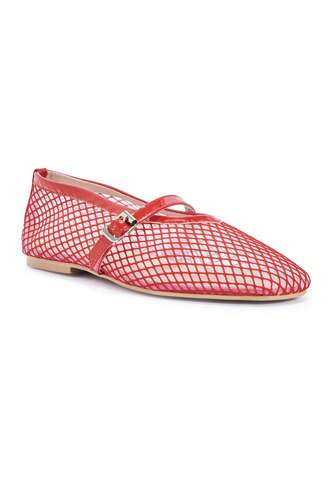 Women's Flats Shoes In Red Mesh - Size US 5-10 / UK 3-8 / EU 36-41 - Comfortable Breathable Fashion Ladies Ballerina Shoe With Buckle, Modern Style Fashion Summer Footwear For Everyday Wearing