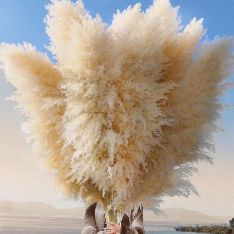 Local Delivery-15pcs 40''Dried Pampas Grass Decor Tall-Large Pompas Grass-Natural Beige Tall Pampas Grass For Floor Vase,Wedding,Party,Farmhouse,Living Room Floor,Boho Home Decor - 40inch-36pcs Beige - View 1