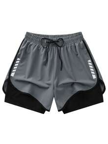 3pcs/Set Double Layer Sports Shorts With Lining, Loose Outer Layer And Tight Inner Layer, Breathable Quick-Dry, Suitable For Running, Fitness Workout And Casual Wear - Multicolor - View 3