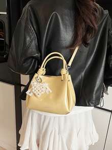 Niche Solid Color PU Leather Bucket Bag, Ladies Summer Commuting, Outdoor, Play One Shoulder Crossbody Bag - Yellow - View 9