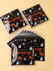 50 piezas de bolsas de regalo con cierre automático de 14*14cm con tema de Halloween, bolsas de caramelos transparentes con diseño de calabaza y espectro, bolsas desechables con tema de Halloween para empaquetar alimentos, postres, galletas, chocolates para la fiesta, decoración, obsequios y trucos o golosinas de Halloween