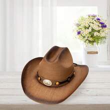 Vintage Cowgirl Hats For Women Men Classic Western Hat Floppy Straw Hat With Leather Belt - Khaki - View 4