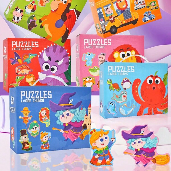 6 piezas/Caja Rompecabezas de patrones surtidos, juguete educativo para niños, de dificultad desde principiante hasta avanzado, incluye temas de cuentos de hadas, animales, océano, transporte, dinosaurios, juego de actividad interactiva, regalo adecuado para niños y niñas mayores de 3 años