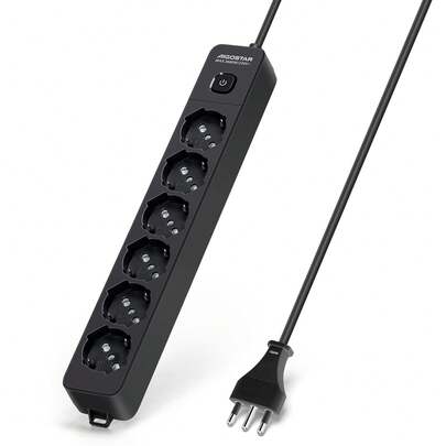 Aigostar Ciabatta elettrica a 6 prese, con interruttore, 250V/3680W, cavo da 1,5 m, colore nero