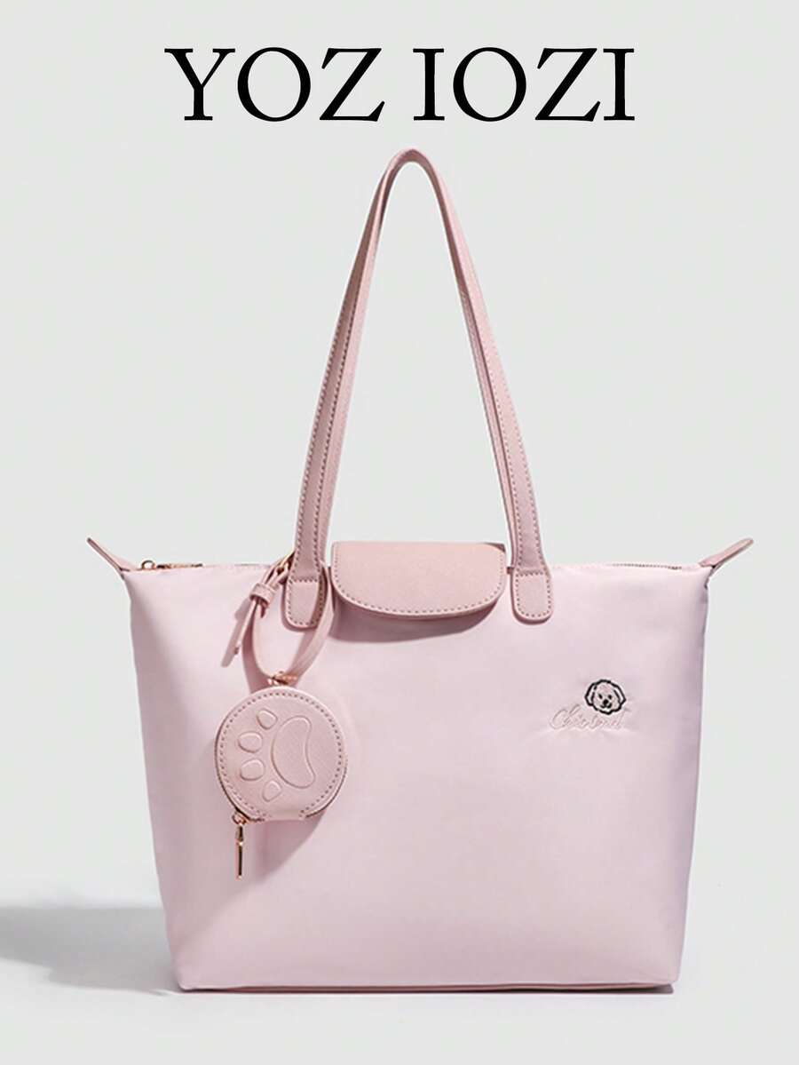 大容量返校粉色校园手提包，时尚简约百搭通勤单肩包适合大学生，休闲出游 - 粉色 - 查看 1