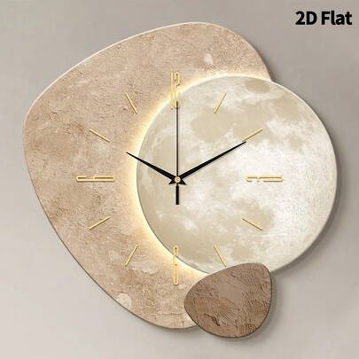 1pc 2D Flat Planet Surface Texture & Color Block Silent Wall Clock, Super Quiet Quartz Movement, No Ticking Sound, Suitable For Decorating Living Room, Bedroom, Office, Kitchen And Cafe, Perfect Decorative Gift For Friends And Family, Home Decor, Back To School Room Decor, Study Supplies