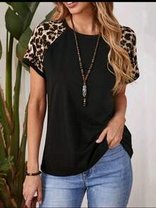 Women's Leopard Print T-Shirt Autumn Winter Fashion - Black - View 1