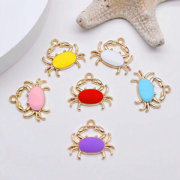 8 Pieces Vitality Cartoon Crab Alloy Oil Drop Pendant - Colorful Ornaments, Marine Animal Charms For DIY Jewelry Making Pendant Accessories - Keychain Necklaces & Bracelet Craft Supplies