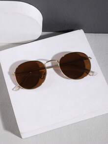 1pc Men's Casual Elegant Retro Round Frame Full-Rim Metal Fashion Fashion Glasses, Suitable For Outdoor Activities And Outfits - 彩色 - 查看 5