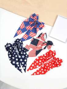 4pcs Women Hair Clips Set, Hot Selling American Independence Day Hair Clips With Ribbons, Bows & Ponytail Holders, Holiday Party Hair Accessories, Claw Clips, Clips For Hair, Hair Slide, Hair Claws