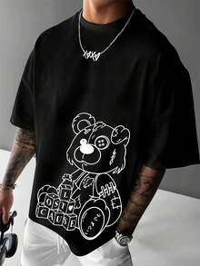 男士夏季休闲自行车和字母印花圆领短袖T恤 - 黑色 - 查看 4