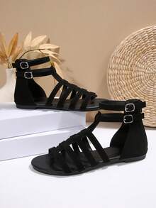 صنادل شاطئية بسيطة ذات لون أحادي وقفل خلفي وسحاب، موضة صيفية عصرية لعام 2025، صنادل صيفية كاجوال للنساء بنقشات مضفرة