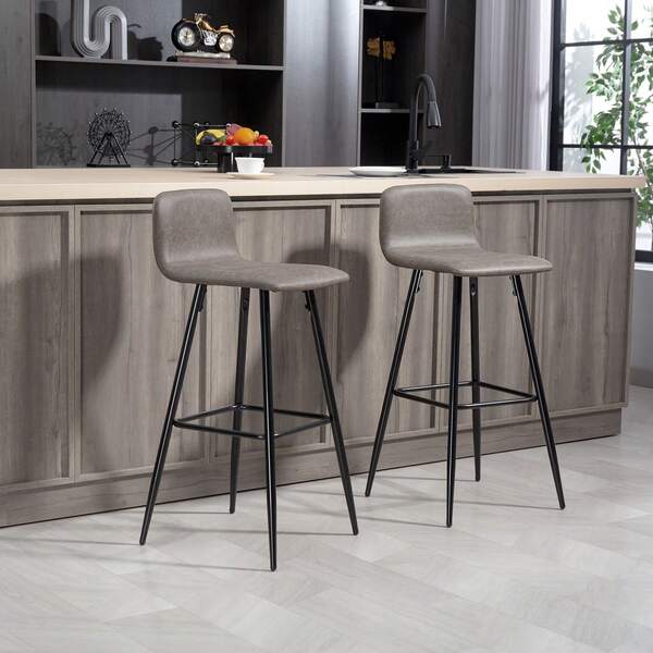 HOMCOM HOMCOM Set 2 Sgabelli da Bar con Schienale Basso, Sedie Alte con Poggiapiedi, Rivestimento in PU e Gambe in Acciaio, per Salotto, Sala da Pranzo e Bar, Marrone Scuro