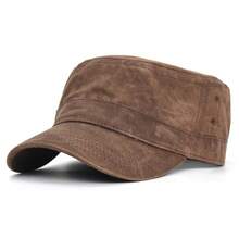Gorras militares de algodón de lona encerada para hombre, gorra militar de cadete impermeable, sombrero de copa plano Vintage de diseño único - marrón oscuro - Ver 8