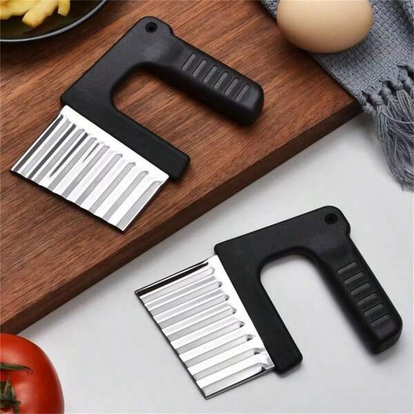 1pc Handheld Stainless Steel Wavy Potato Cutter, Multi-Purpose French Fry Cutter, Wavy Potato/Onion Slicer