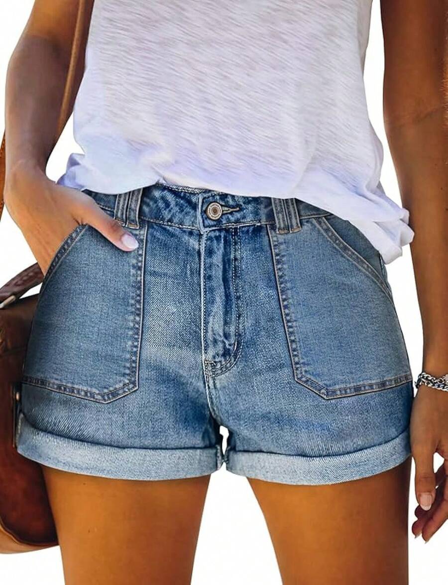CHICZONE Womens Mid-High Rise Ripped Jean Shorts Distressed Stretchy Shorts - #8 藍色 - 查看 1