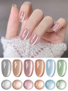 RS NAIL RSNAIL Esmalte de uñas en gel de ojos de gato con cristales efecto gota de rocío, 6 colores pastel de cristal de hielo para uñas de verano con brillo, purpurina, efecto holográfico y reflectante. Pegamento para uñas magnético que requiere curado LED/UV. Regalo para mujeres para salón de belleza y manualidades de arte de uñas en casa.
