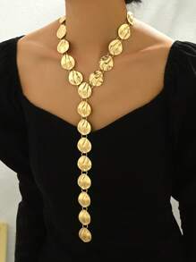 1pc Elegant Metallic Disc Y-Necklace, Versatile Accessory For Women's Summer Holiday, Date, Music Festival, Party, Gift