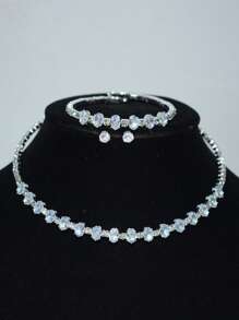 Ensemble De Bijoux De Mariée Européen Et Américain De 4 Pièces: Collier Et Boucles D'oreilles En Pierre De Cristal En Forme De Goutte D'eau, Accessoire De Mariage Éblouissant